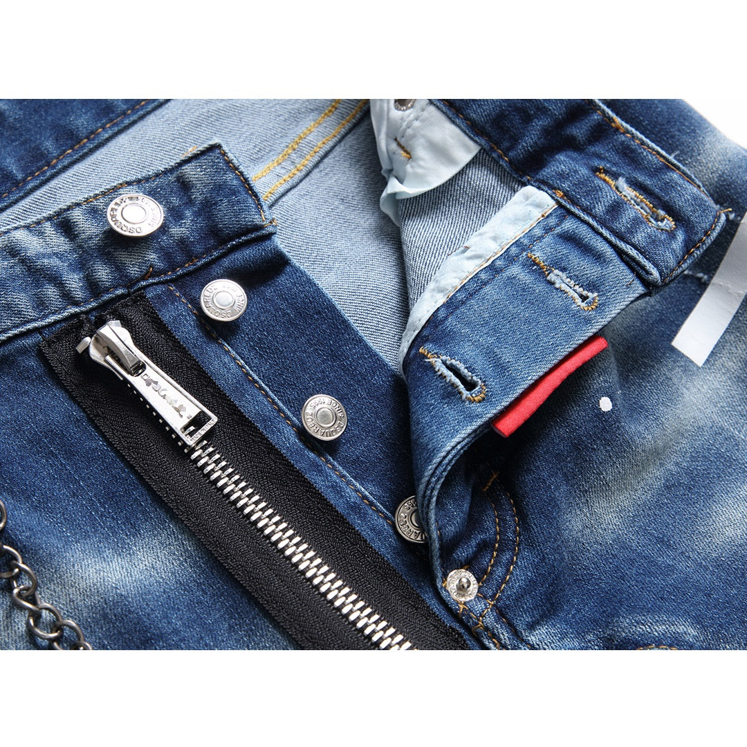 NEW-hole patch print Jeans