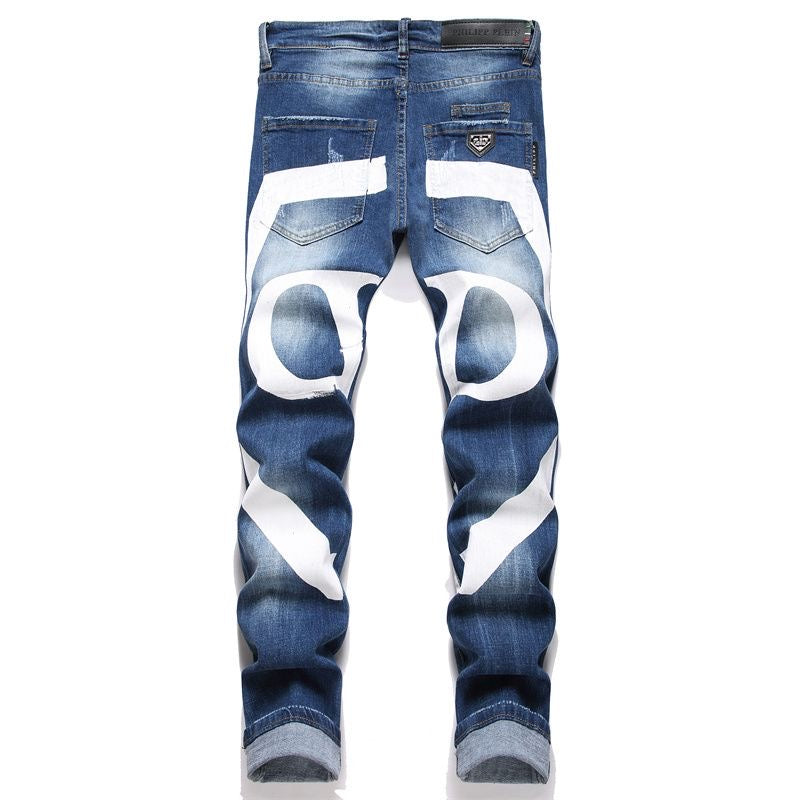 New-PP Lettering print jeans